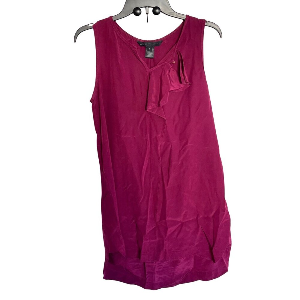 Marc By Marc Jacobs Silk Blouse Sleeveless Ruffle Red Purple Size L Mini Dress
